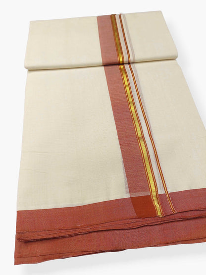 Balaramapuram Handloom Double Mundu Pure Cotton with Gray Border