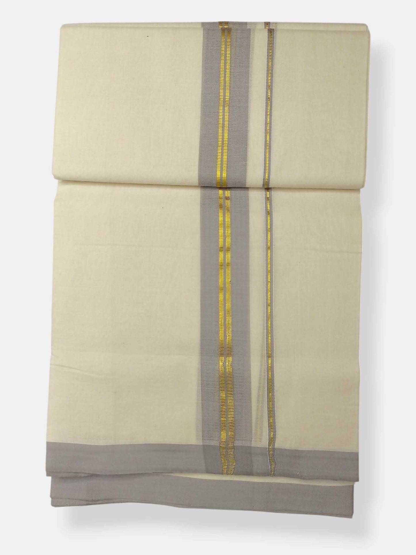 Balaramapuram Handloom Double Mundu Pure Cotton with Green Border