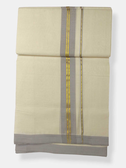 Balaramapuram Handloom Double Mundu Pure Cotton with Green Border