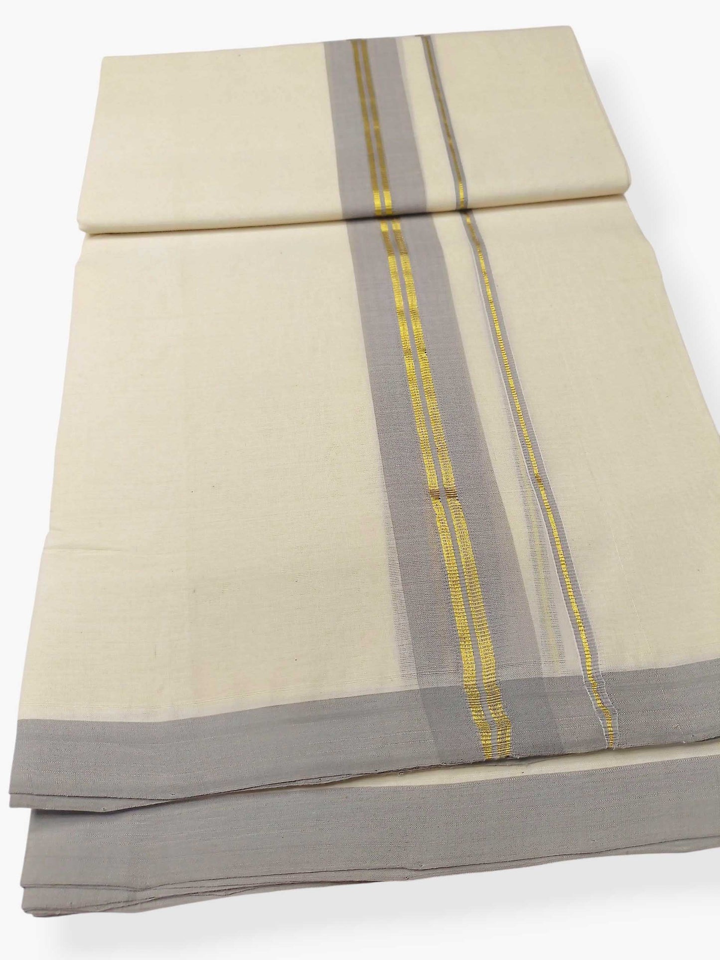 Balaramapuram Handloom Double Mundu Pure Cotton with Green Border