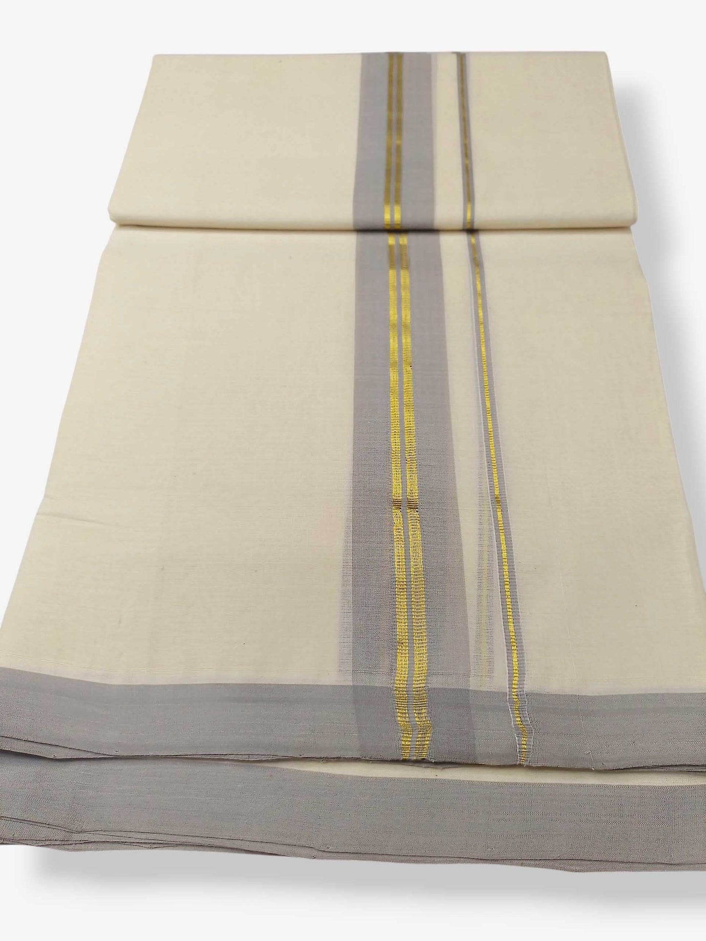 Balaramapuram Handloom Double Mundu Pure Cotton with Green Border