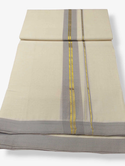 Balaramapuram Handloom Double Mundu Pure Cotton with Green Border