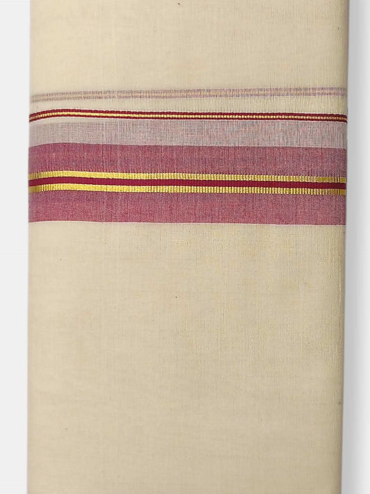 Balaramapuram Handloom Double Mundu Pure Cotton with Ocean Blue Border