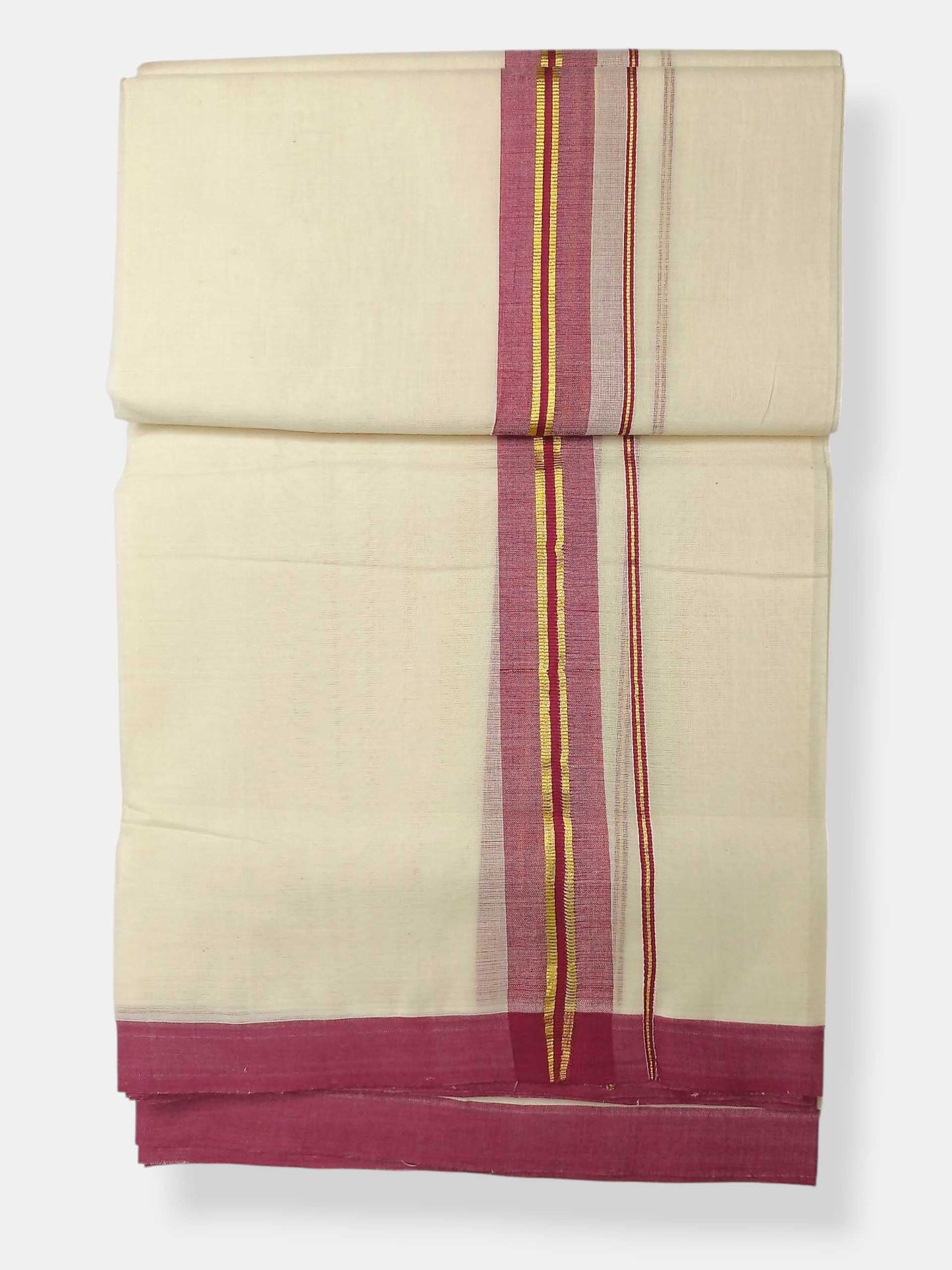 Balaramapuram Handloom Double Mundu Pure Cotton with Ocean Blue Border