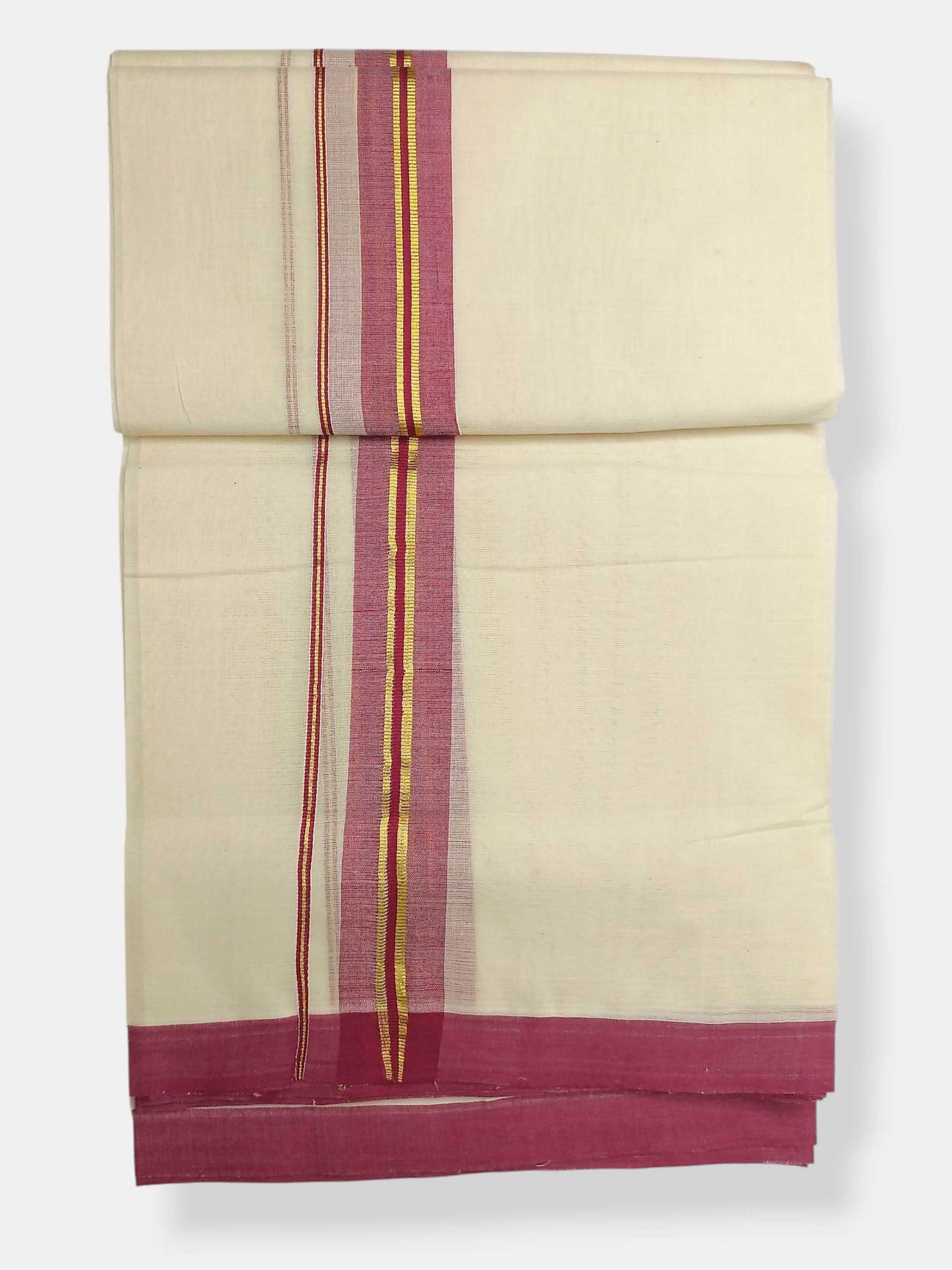 Balaramapuram Handloom Double Mundu Pure Cotton with Ocean Blue Border