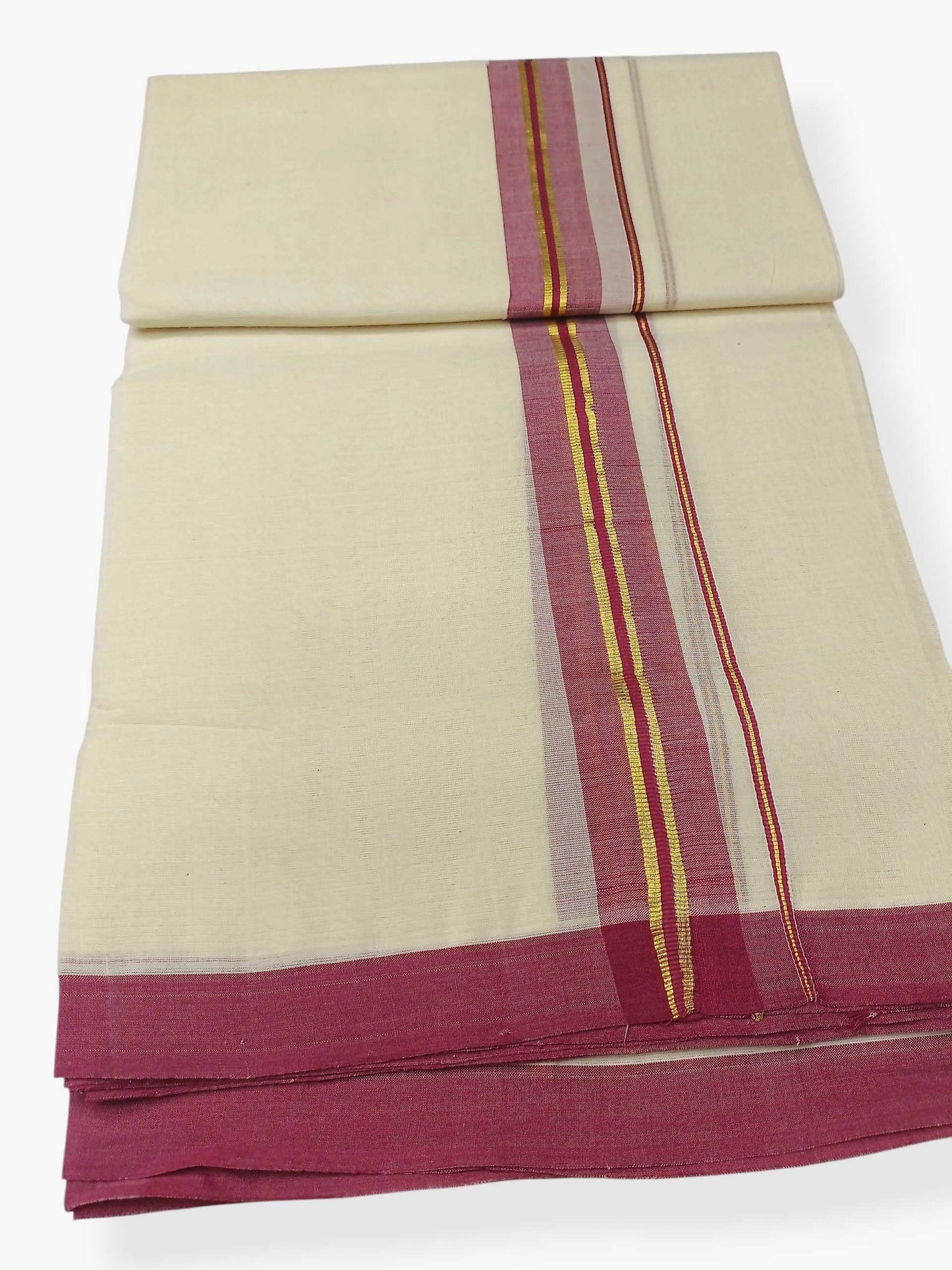 Balaramapuram Handloom Double Mundu Pure Cotton with Ocean Blue Border