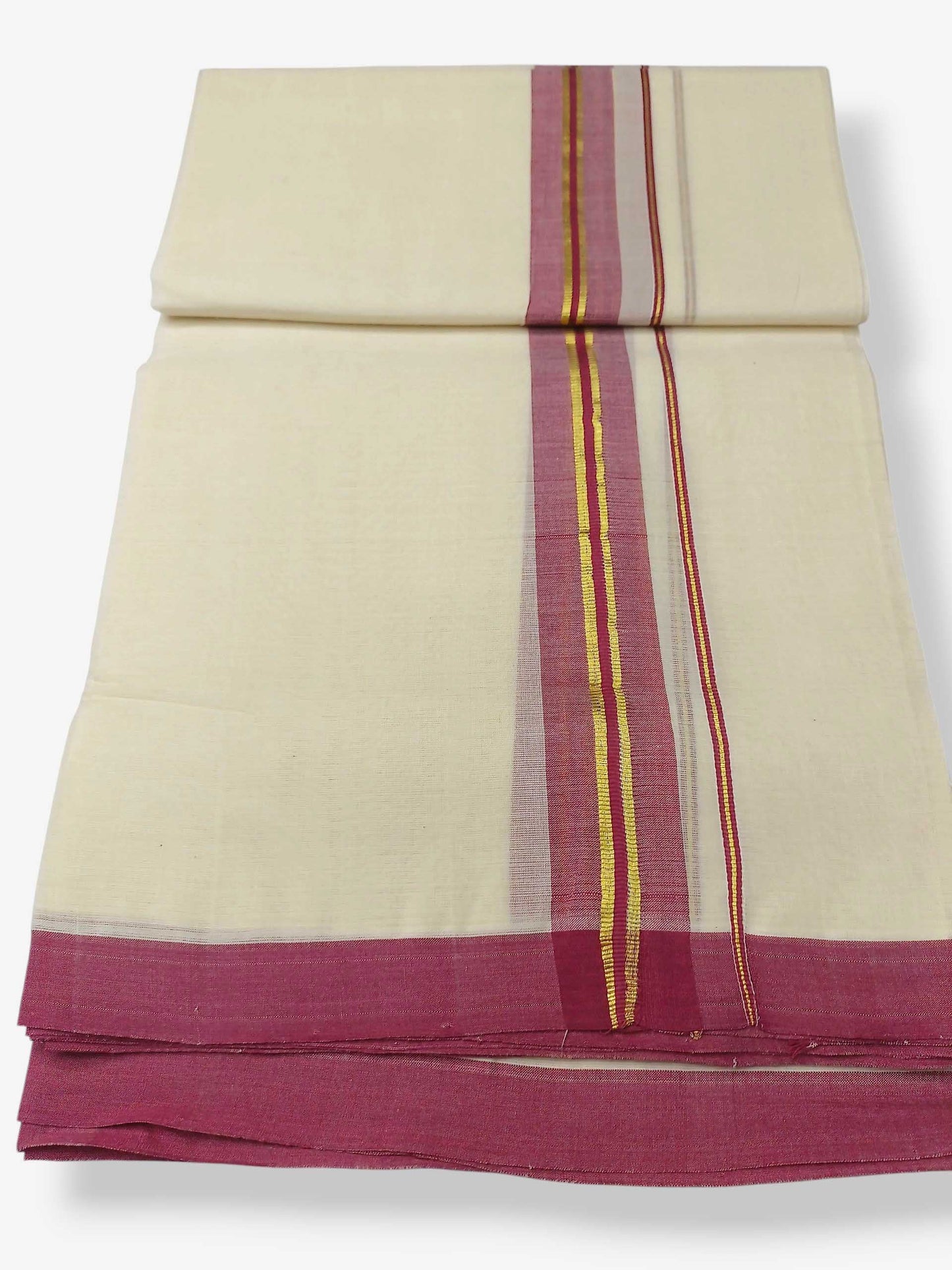 Balaramapuram Handloom Double Mundu Pure Cotton with Ocean Blue Border