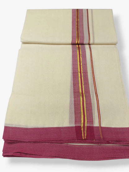 Balaramapuram Handloom Double Mundu Pure Cotton with Ocean Blue Border