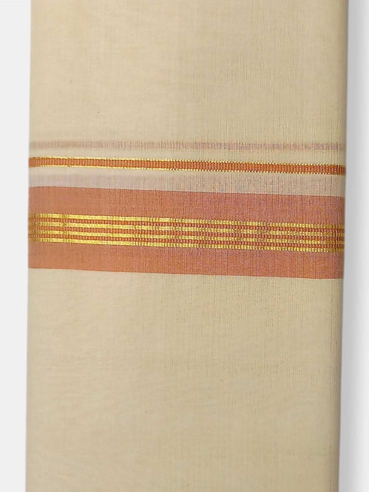 Balaramapuram Handloom Double Mundu Pure Cotton with Peach Border