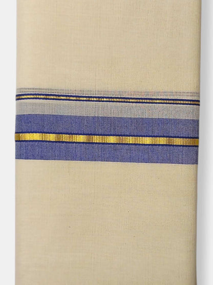 Balaramapuram Handloom Double Mundu Pure Cotton with Navy Blue Border