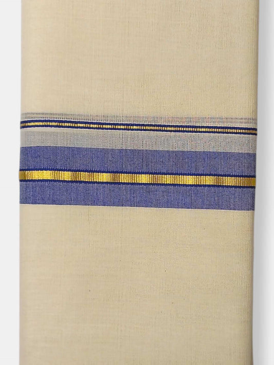 Balaramapuram Handloom Double Mundu Pure Cotton with Navy Blue Border