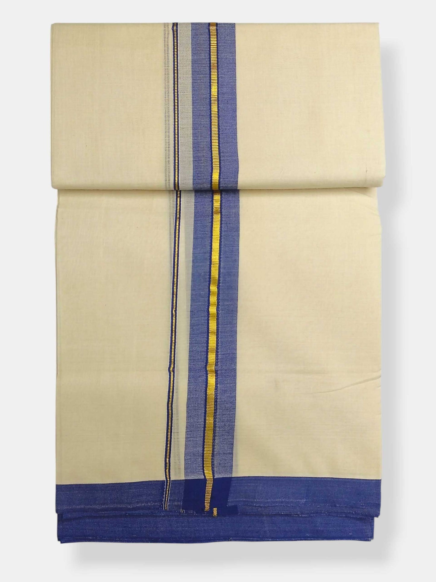 Balaramapuram Handloom Double Mundu Pure Cotton with Navy Blue Border