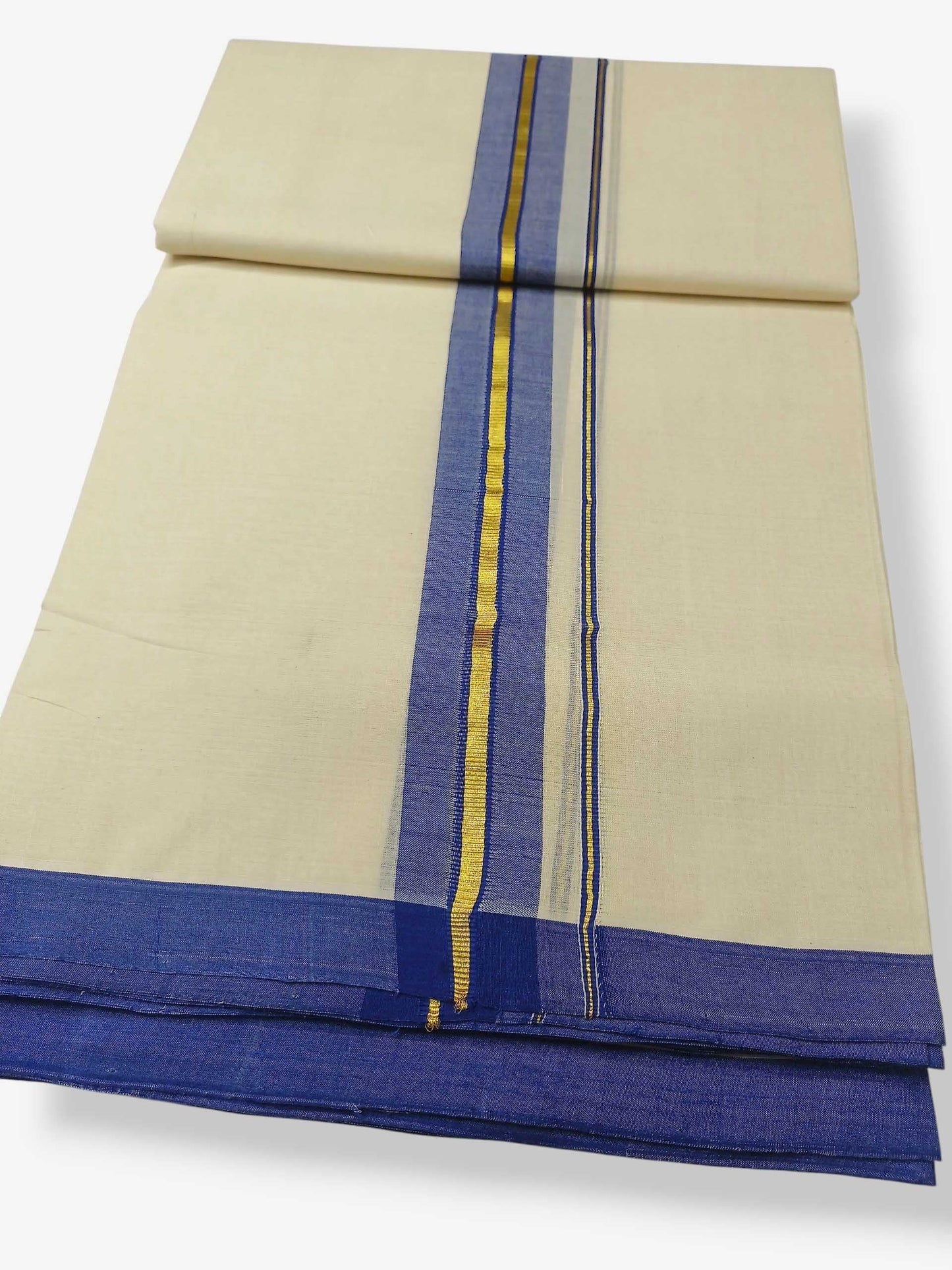 Balaramapuram Handloom Double Mundu Pure Cotton with Navy Blue Border