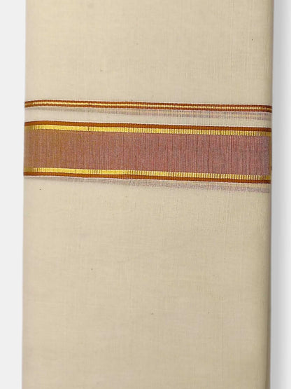Balaramapuram Handloom Double Mundu Pure Cotton with Khakhi Border
