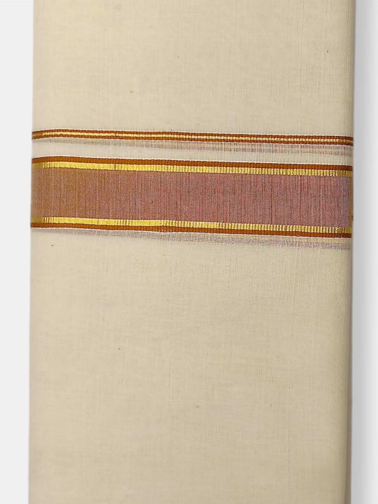 Balaramapuram Handloom Double Mundu Pure Cotton with Khakhi Border