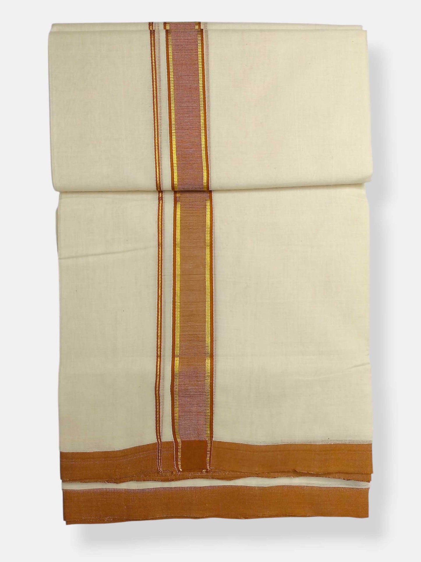 Balaramapuram Handloom Double Mundu Pure Cotton with Khakhi Border