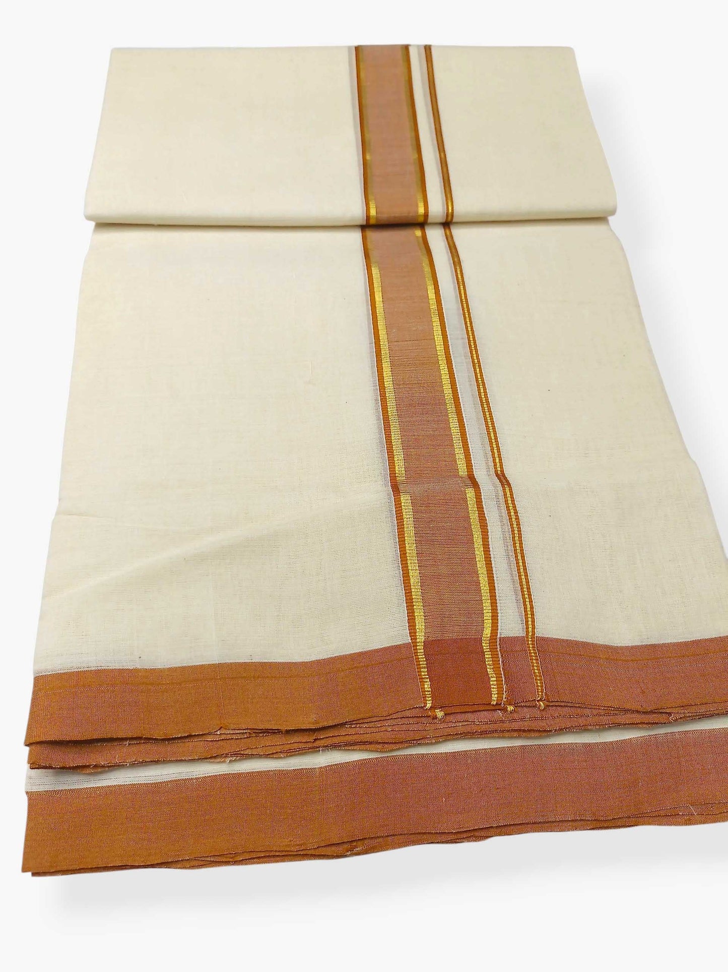 Balaramapuram Handloom Double Mundu Pure Cotton with Khakhi Border