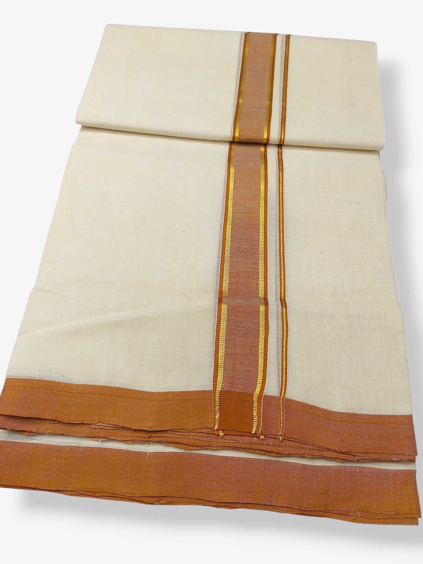 Balaramapuram Handloom Double Mundu Pure Cotton with Khakhi Border