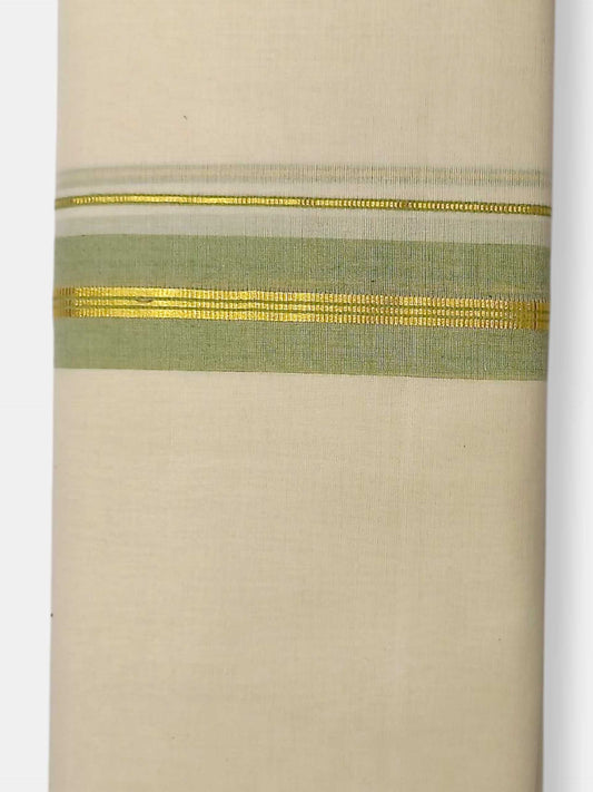 Balaramapuram Handloom Double Mundu Pure Cotton with Green Border