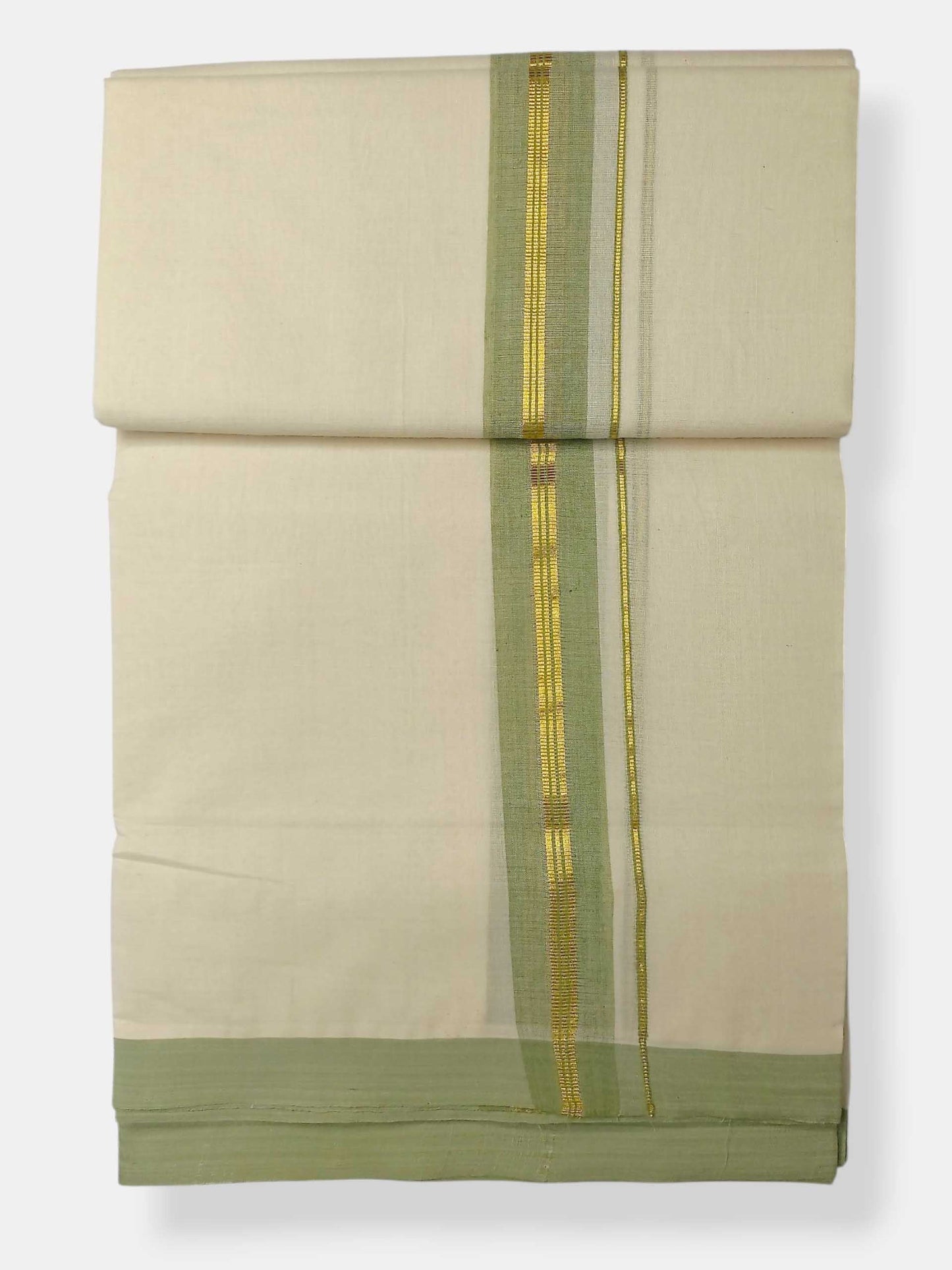 Balaramapuram Handloom Double Mundu Pure Cotton with Green Border