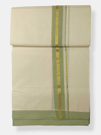 Balaramapuram Handloom Double Mundu Pure Cotton with Green Border