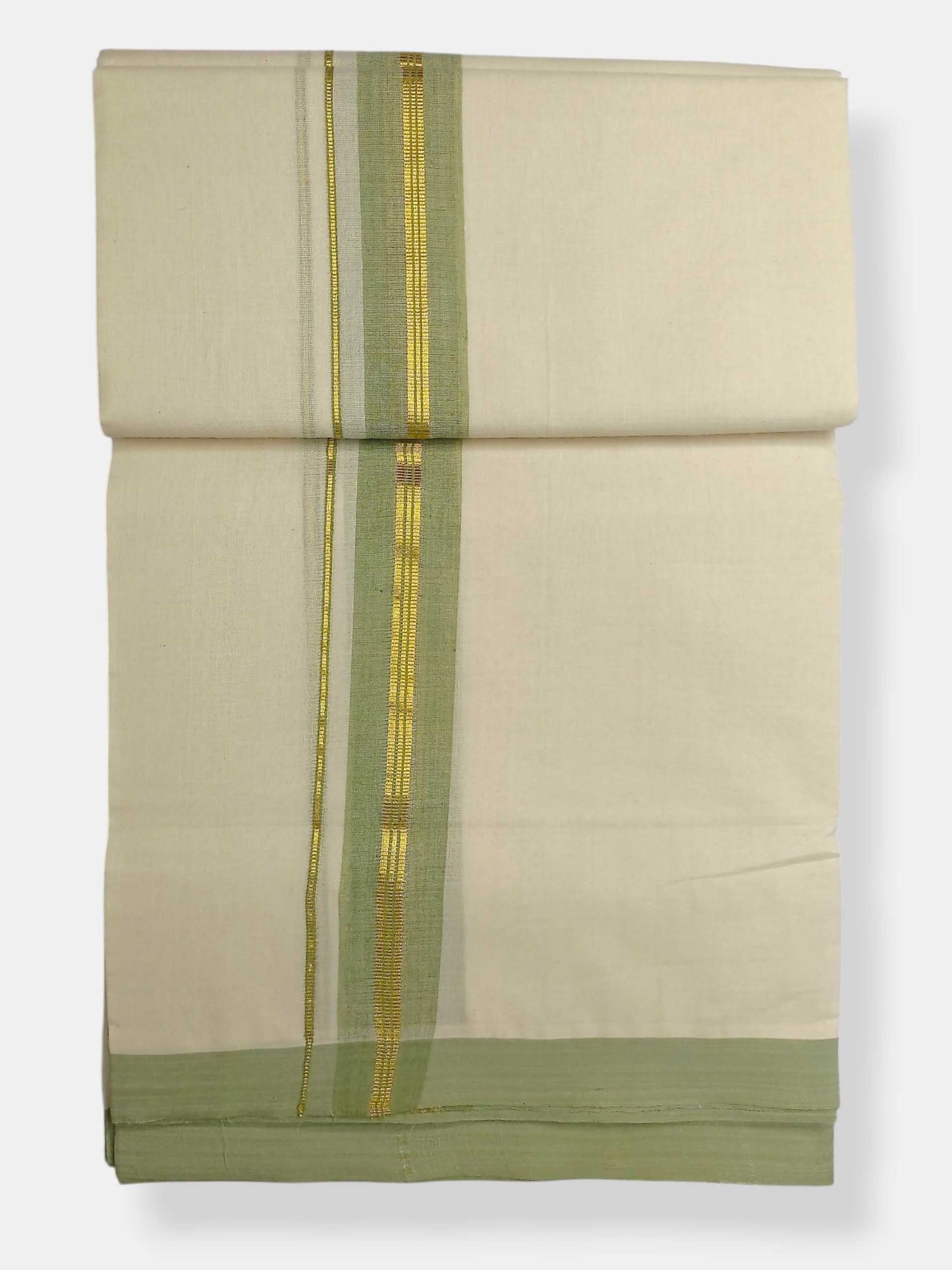 Balaramapuram Handloom Double Mundu Pure Cotton with Green Border