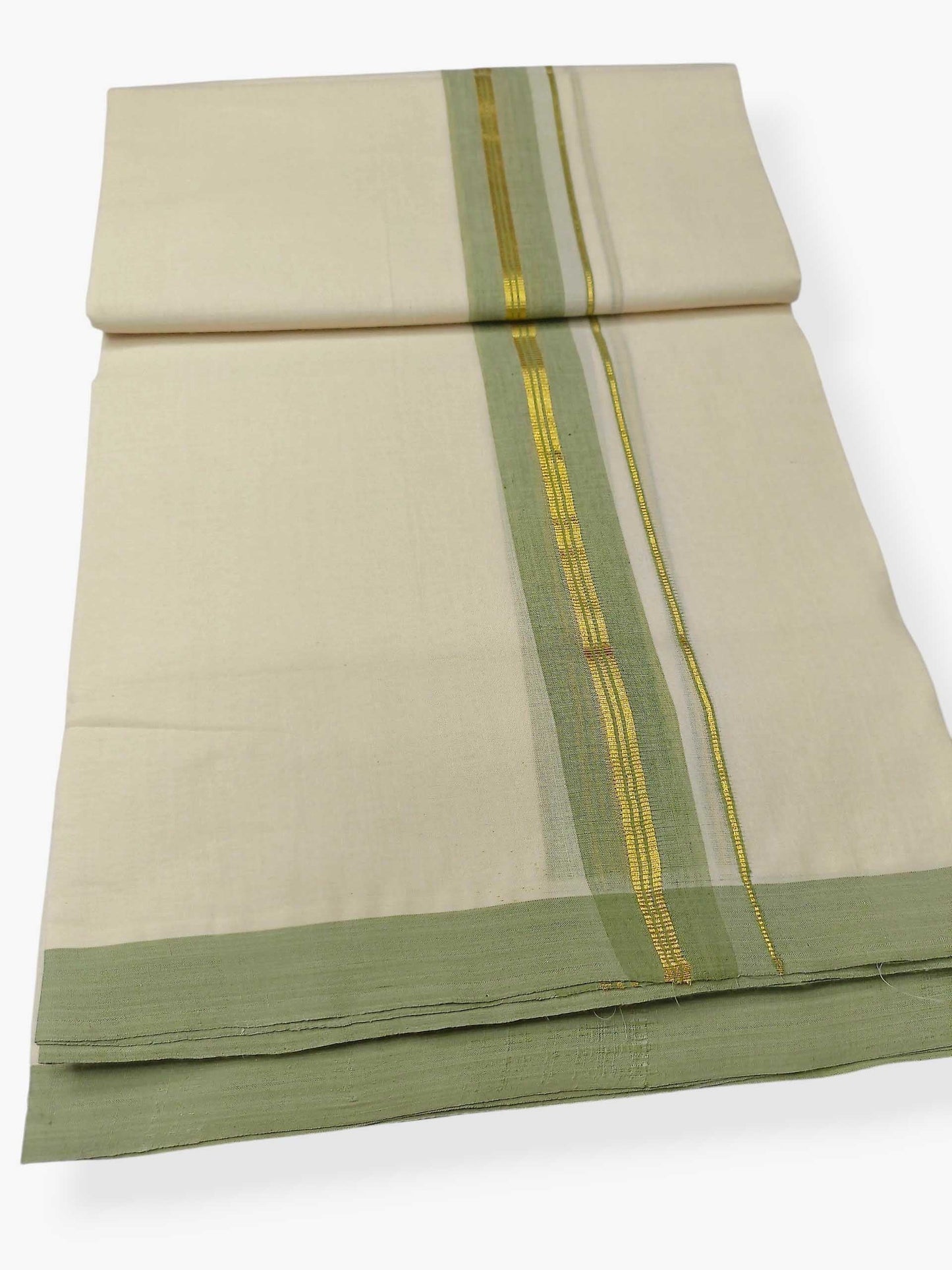 Balaramapuram Handloom Double Mundu Pure Cotton with Green Border