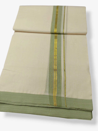 Balaramapuram Handloom Double Mundu Pure Cotton with Green Border