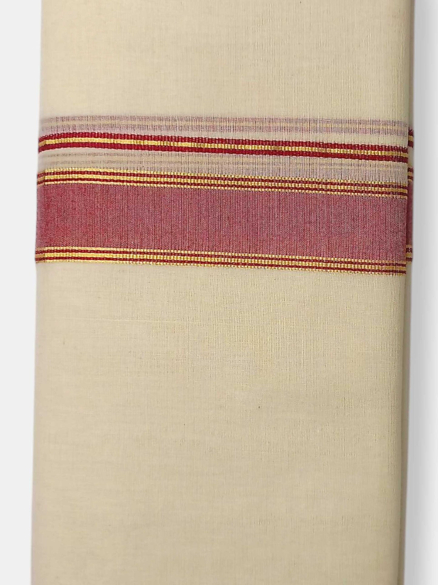 Balaramapuram Handloom Double Mundu Pure Cotton with Red Border