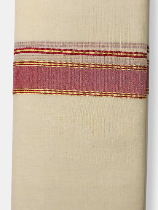 Balaramapuram Handloom Double Mundu Pure Cotton with Red Border