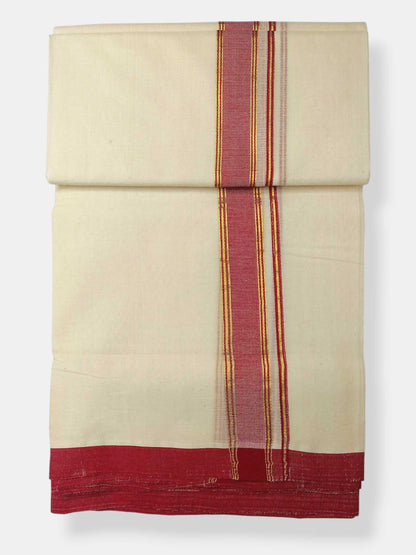 Balaramapuram Handloom Double Mundu Pure Cotton with Red Border