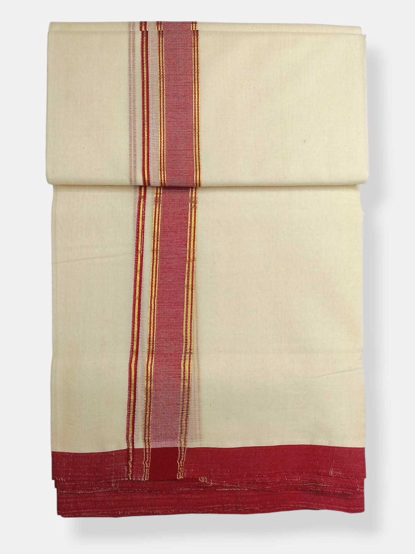 Balaramapuram Handloom Double Mundu Pure Cotton with Red Border