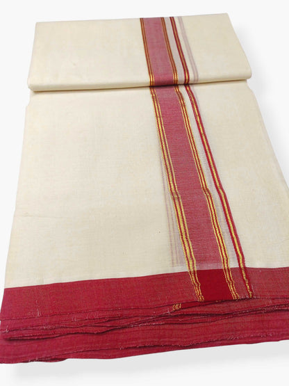 Balaramapuram Handloom Double Mundu Pure Cotton with Red Border