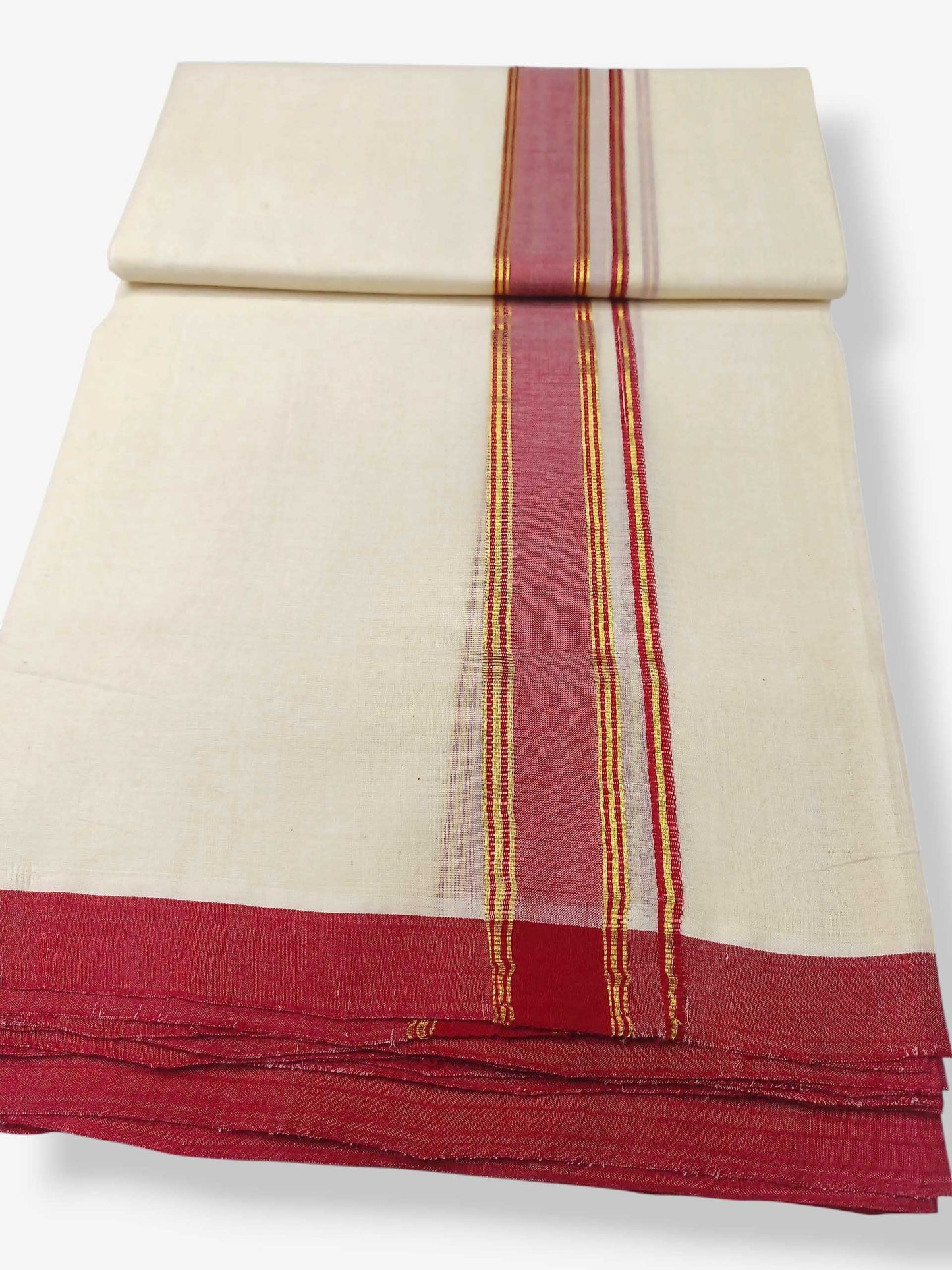 Balaramapuram Handloom Double Mundu Pure Cotton with Red Border
