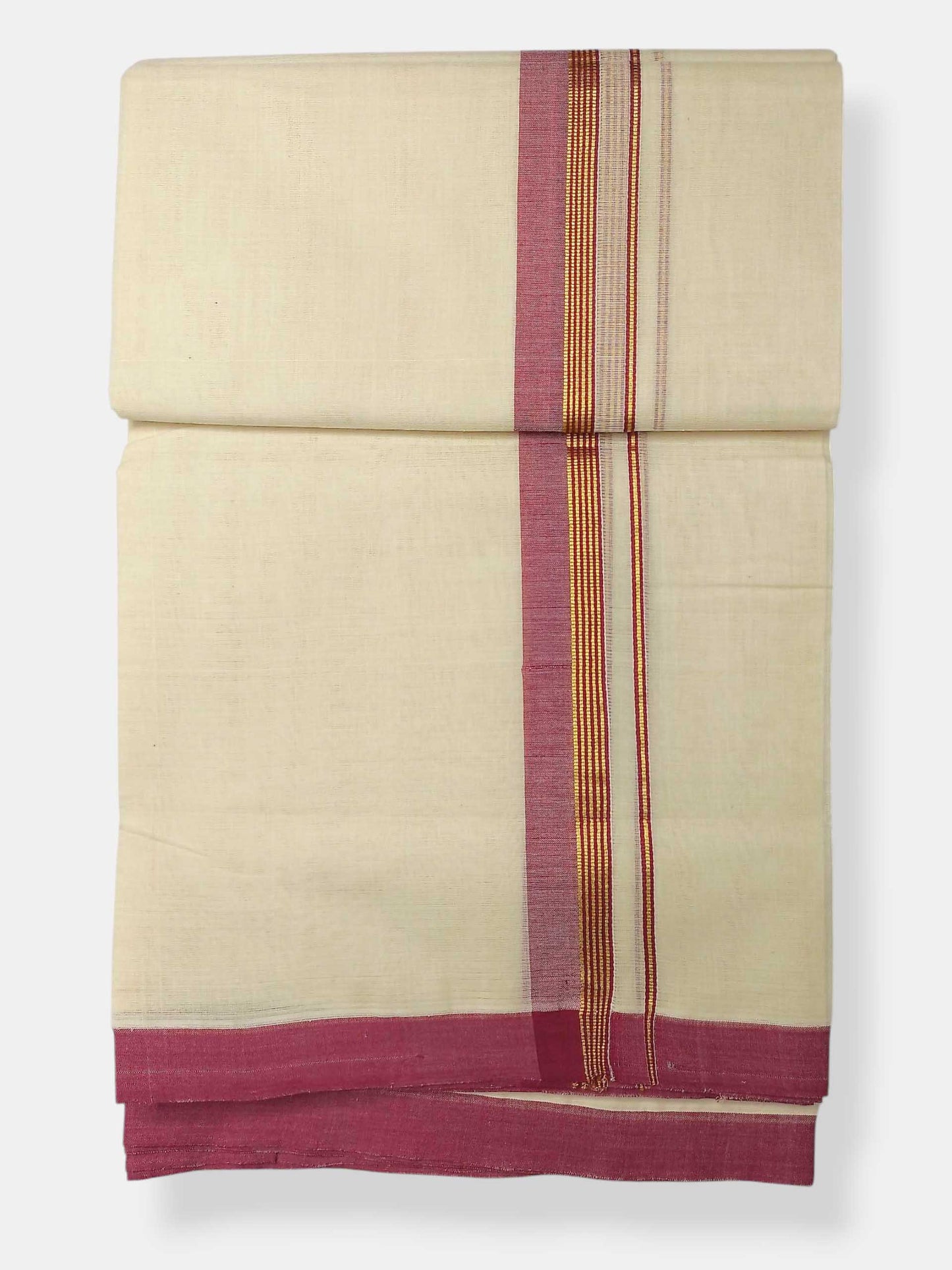 Balaramapuram Handloom Double Mundu Pure Cotton with Red Border