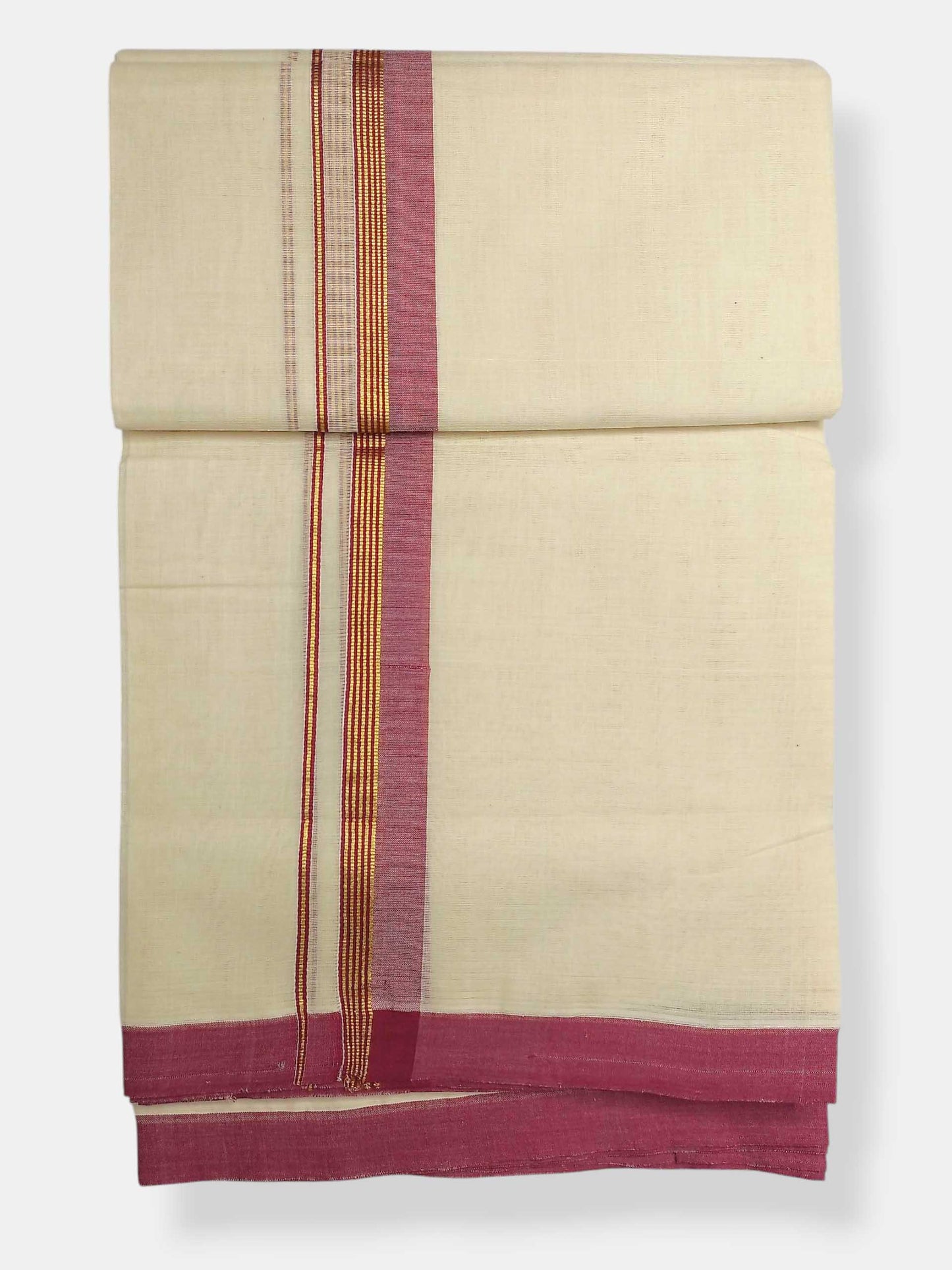 Balaramapuram Handloom Double Mundu Pure Cotton with Red Border
