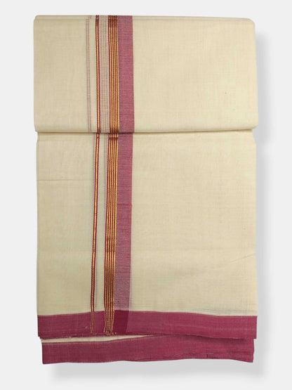 Balaramapuram Handloom Double Mundu Pure Cotton with Red Border