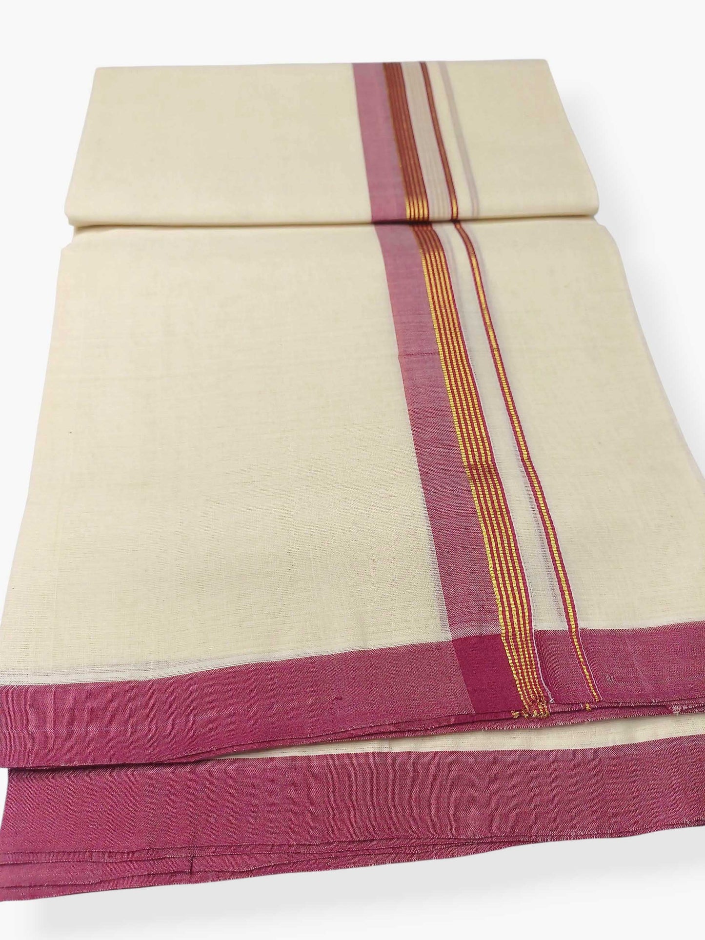 Balaramapuram Handloom Double Mundu Pure Cotton with Red Border
