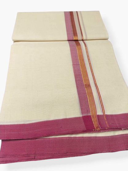 Balaramapuram Handloom Double Mundu Pure Cotton with Red Border