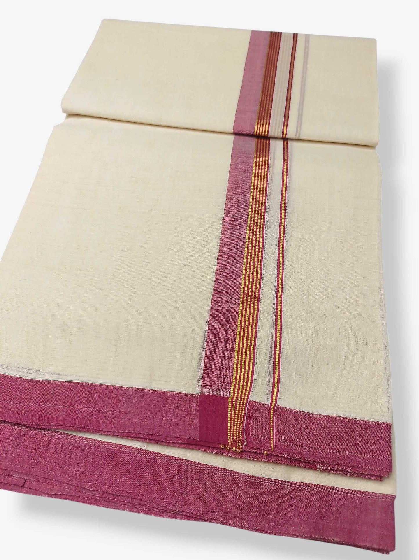 Balaramapuram Handloom Double Mundu Pure Cotton with Red Border