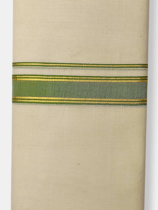 Balaramapuram Handloom Double Mundu Pure Cotton with Green Border