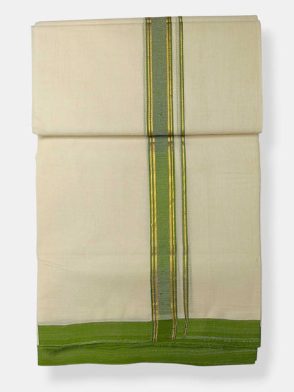 Balaramapuram Handloom Double Mundu Pure Cotton with Green Border