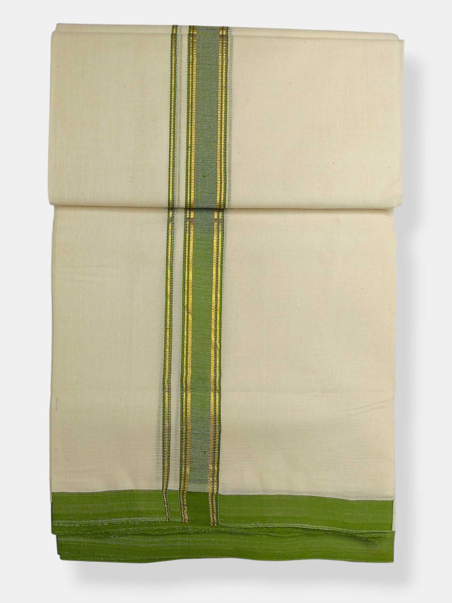Balaramapuram Handloom Double Mundu Pure Cotton with Green Border