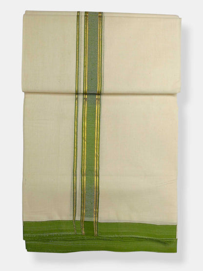 Balaramapuram Handloom Double Mundu Pure Cotton with Green Border