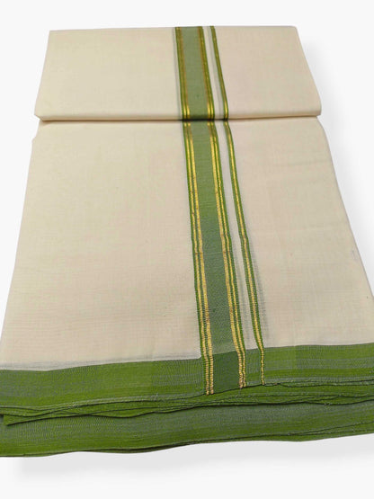 Balaramapuram Handloom Double Mundu Pure Cotton with Green Border