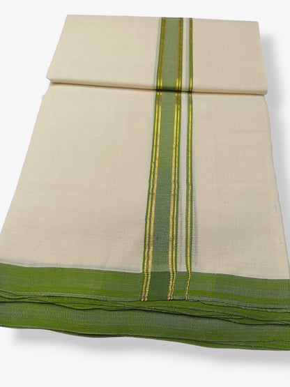 Balaramapuram Handloom Double Mundu Pure Cotton with Green Border