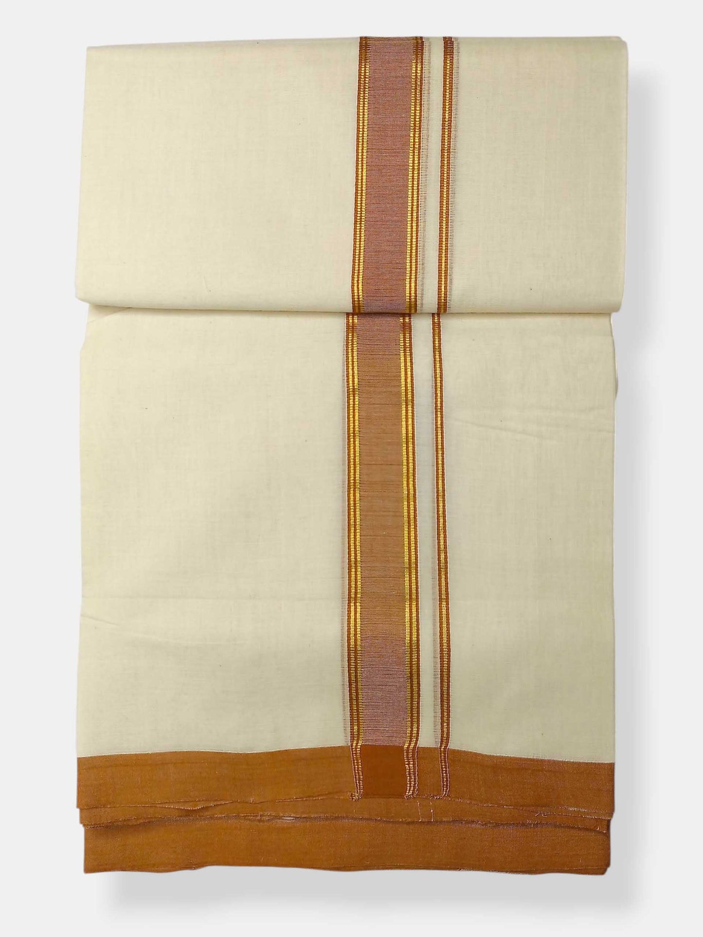 Balaramapuram Handloom Double Mundu Pure Cotton with Khakhi Border