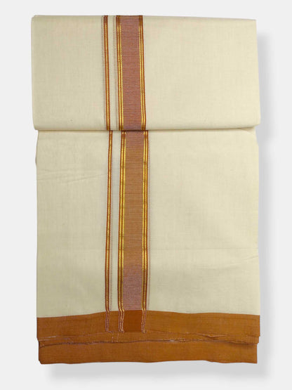 Balaramapuram Handloom Double Mundu Pure Cotton with Khakhi Border