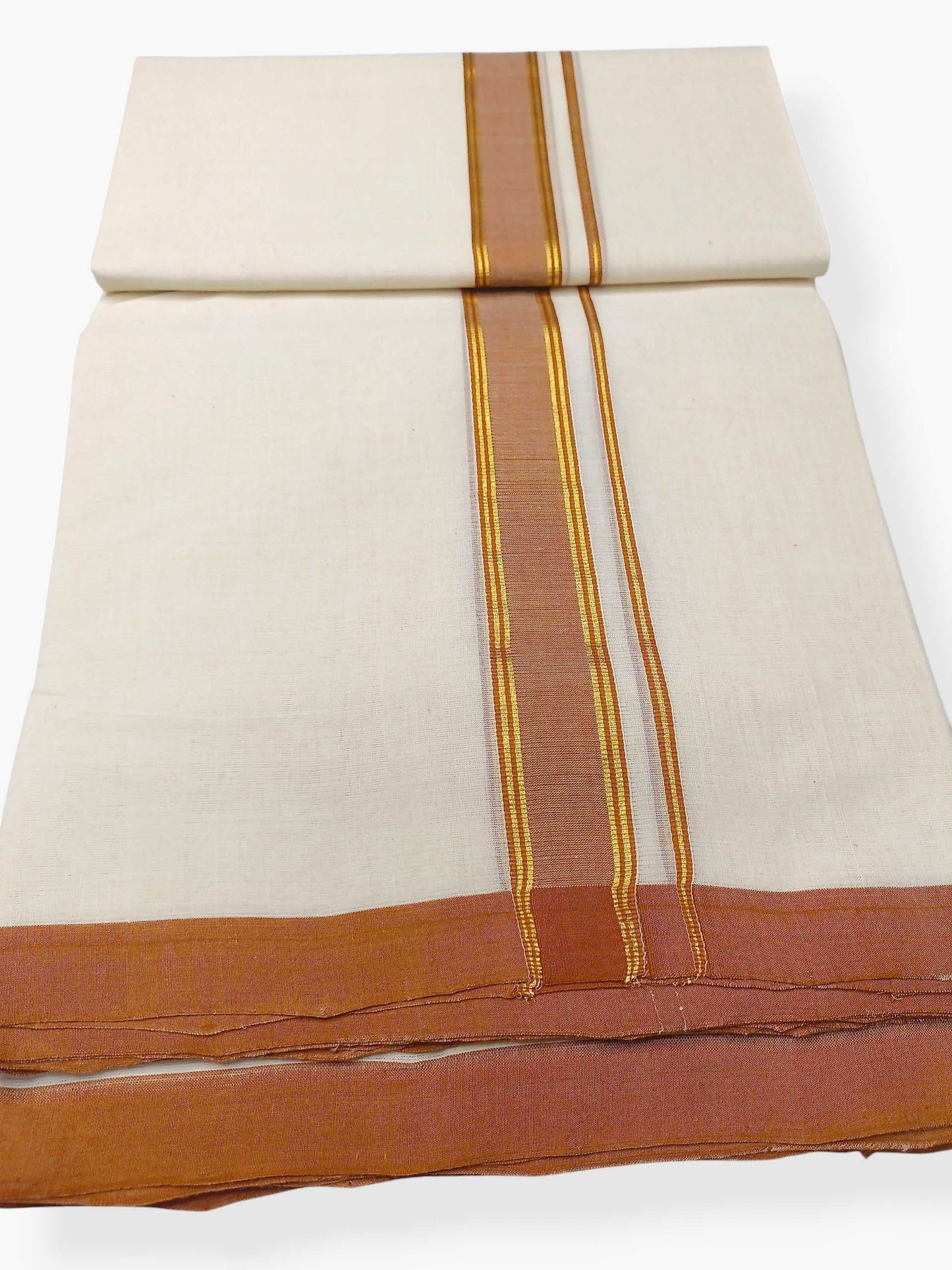Balaramapuram Handloom Double Mundu Pure Cotton with Khakhi Border