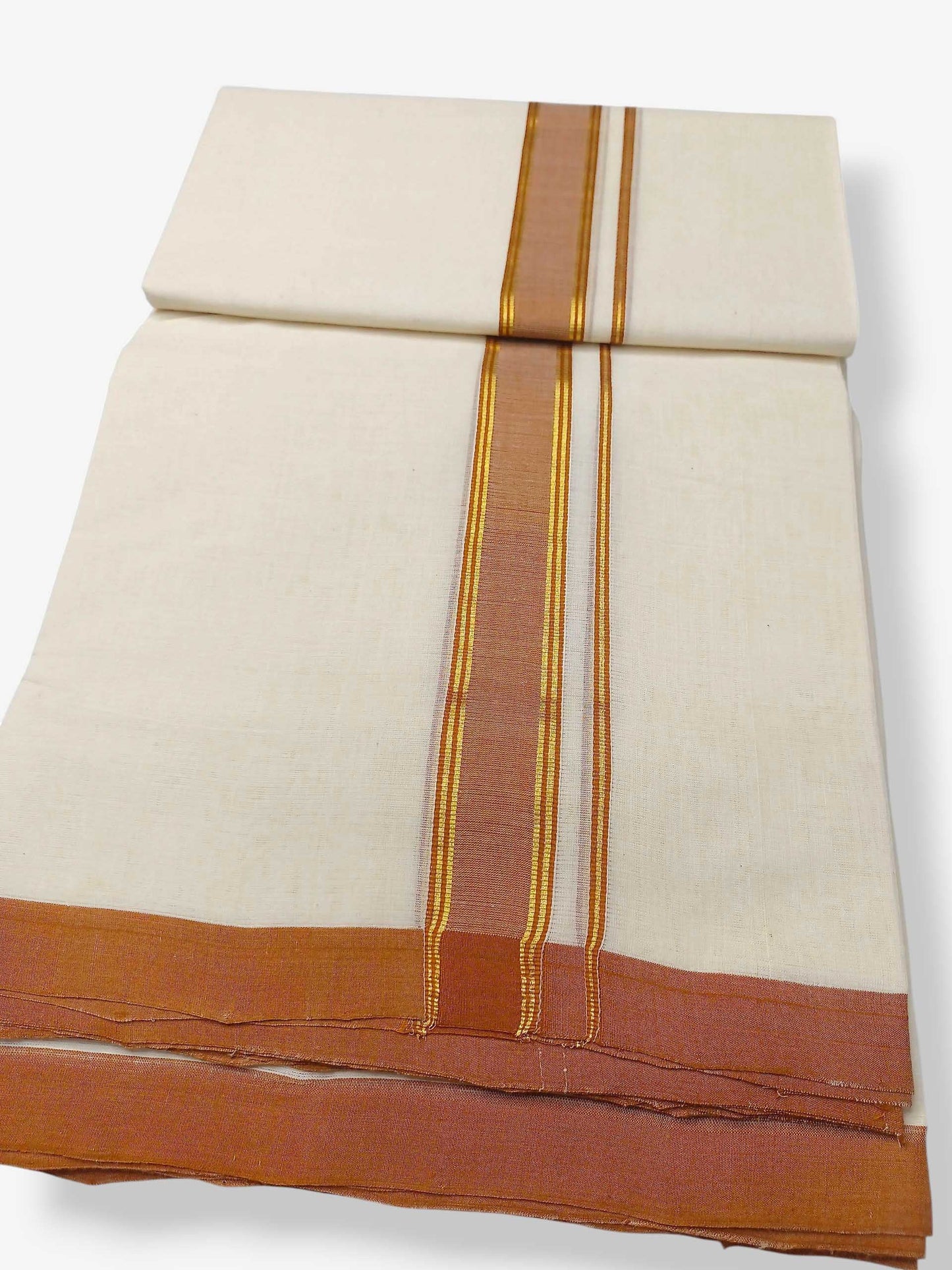 Balaramapuram Handloom Double Mundu Pure Cotton with Khakhi Border